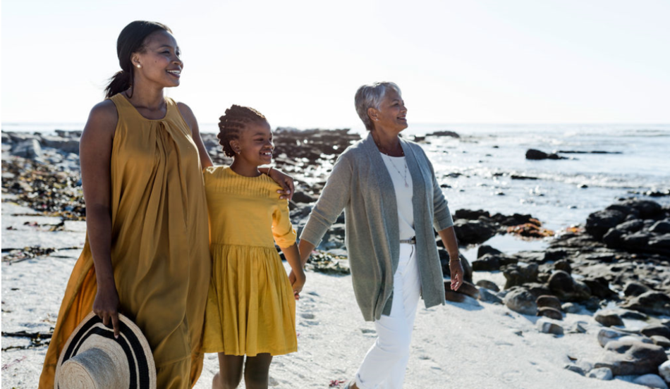 Three generations on beach